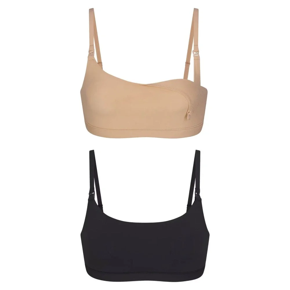 SKIMS Fits Everybody Maternity Nursing Scoop Bralette 2-Pack Sand Onyx NWT